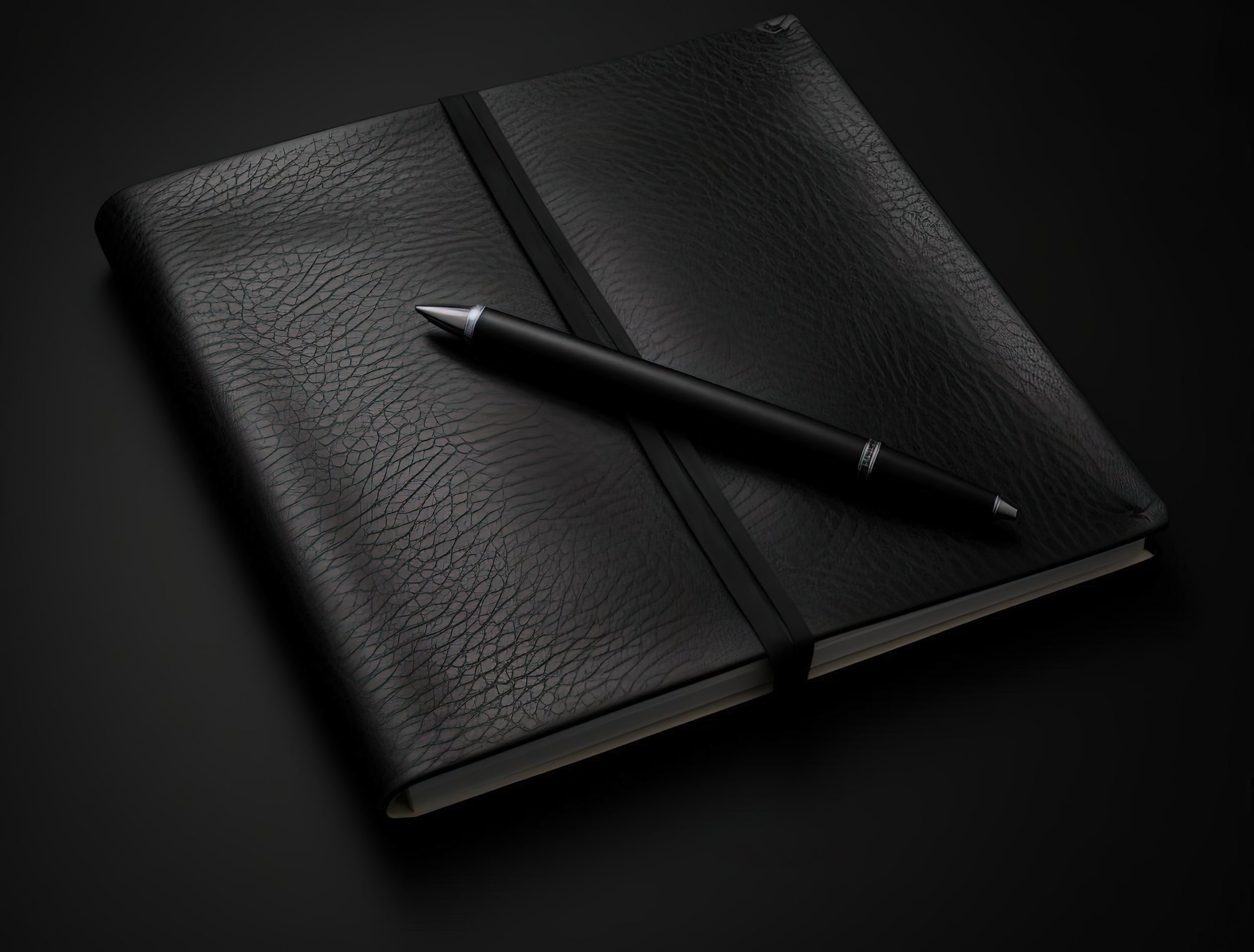 Home Black Leather Notebook Pen Table Style Monochromatic Minimalist Portraits Scaled